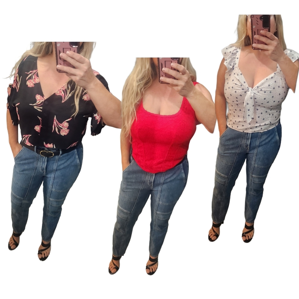 3 Large - X large  Tops Red Floral White PINK